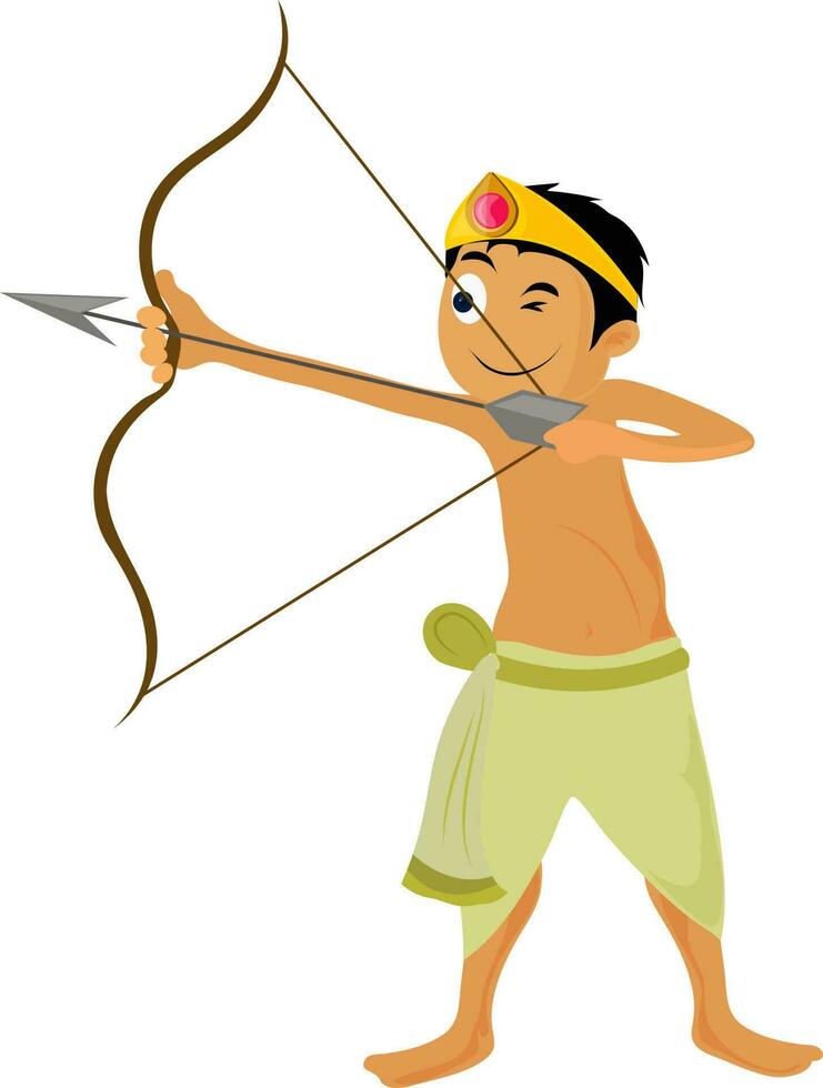 Cute little boy taking aim with bow and arrow. vector