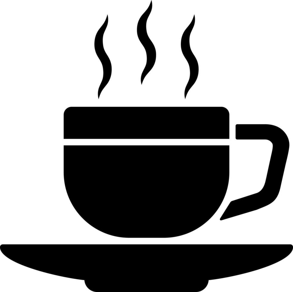 Hot tea cup on plate icon or symbol. vector