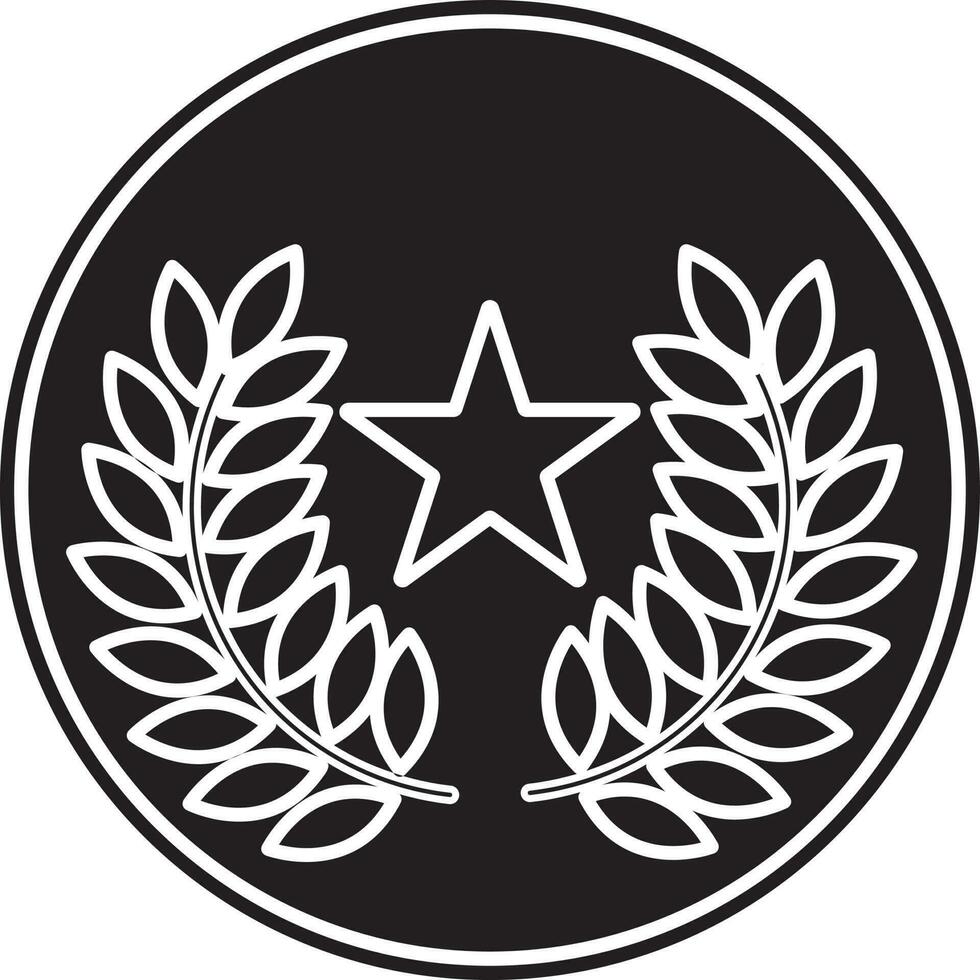 Black and White star and laurel wreath decorated circle. vector