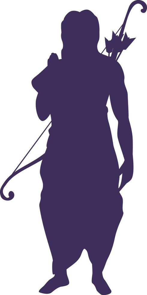 Purple illustration of Lord Rama with bow and arrow. vector