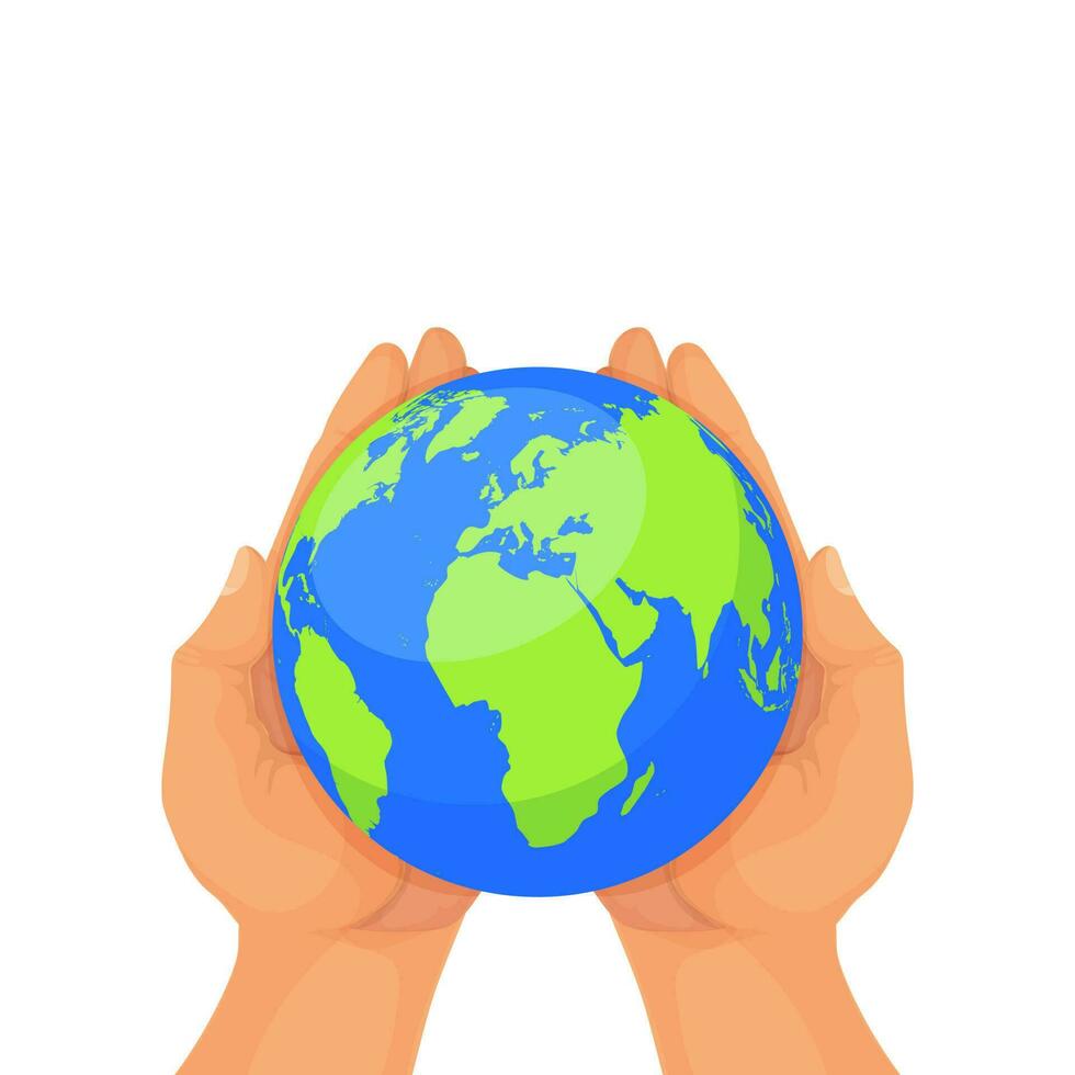 Human hand holding glossy earth globe. vector