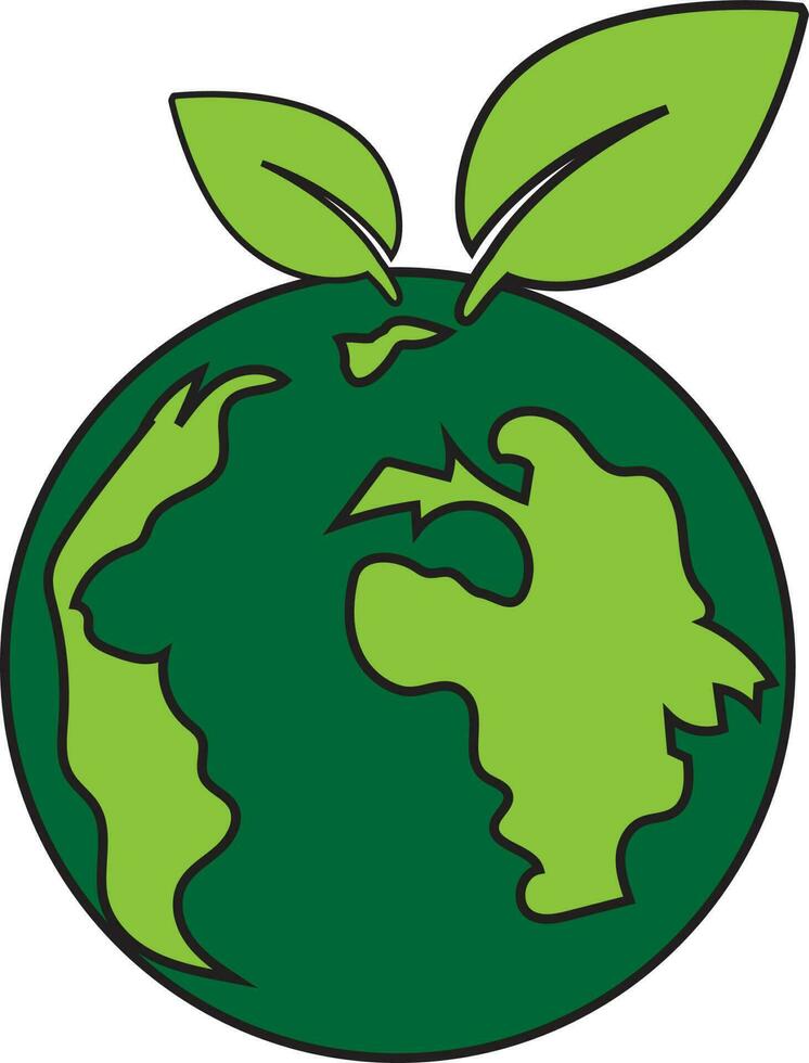 Leaves decorated earth globe in green color. vector