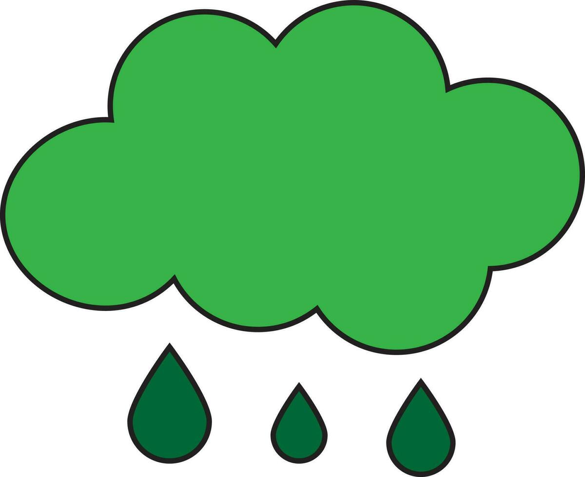 Green cloud with rain drop on white background. vector