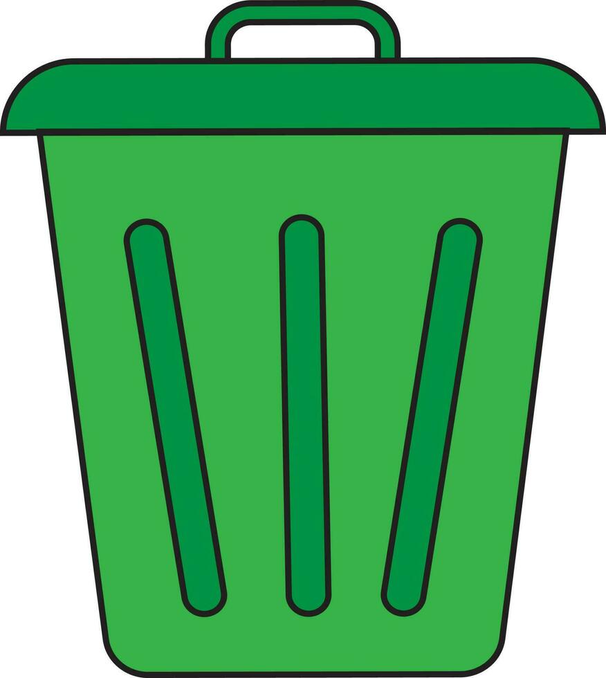 Isolated green dustbin icon in flat style. vector