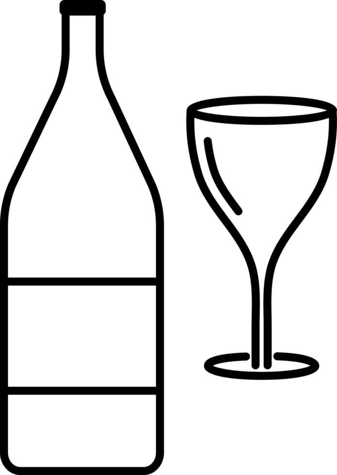 plano ilustración de vino botella y vaso. vector