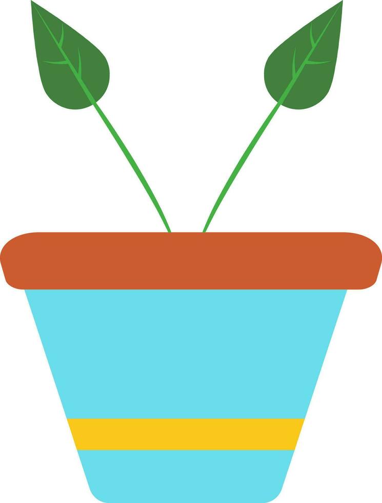 Green leaves in blue pot icon. vector