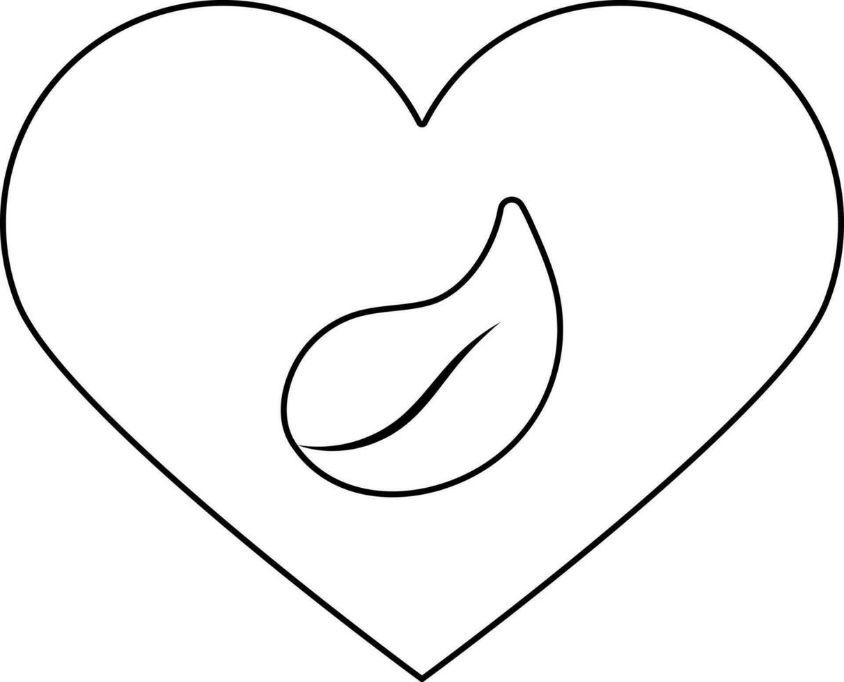 Heart with leaf thin line icon for Nature, Love concept. vector