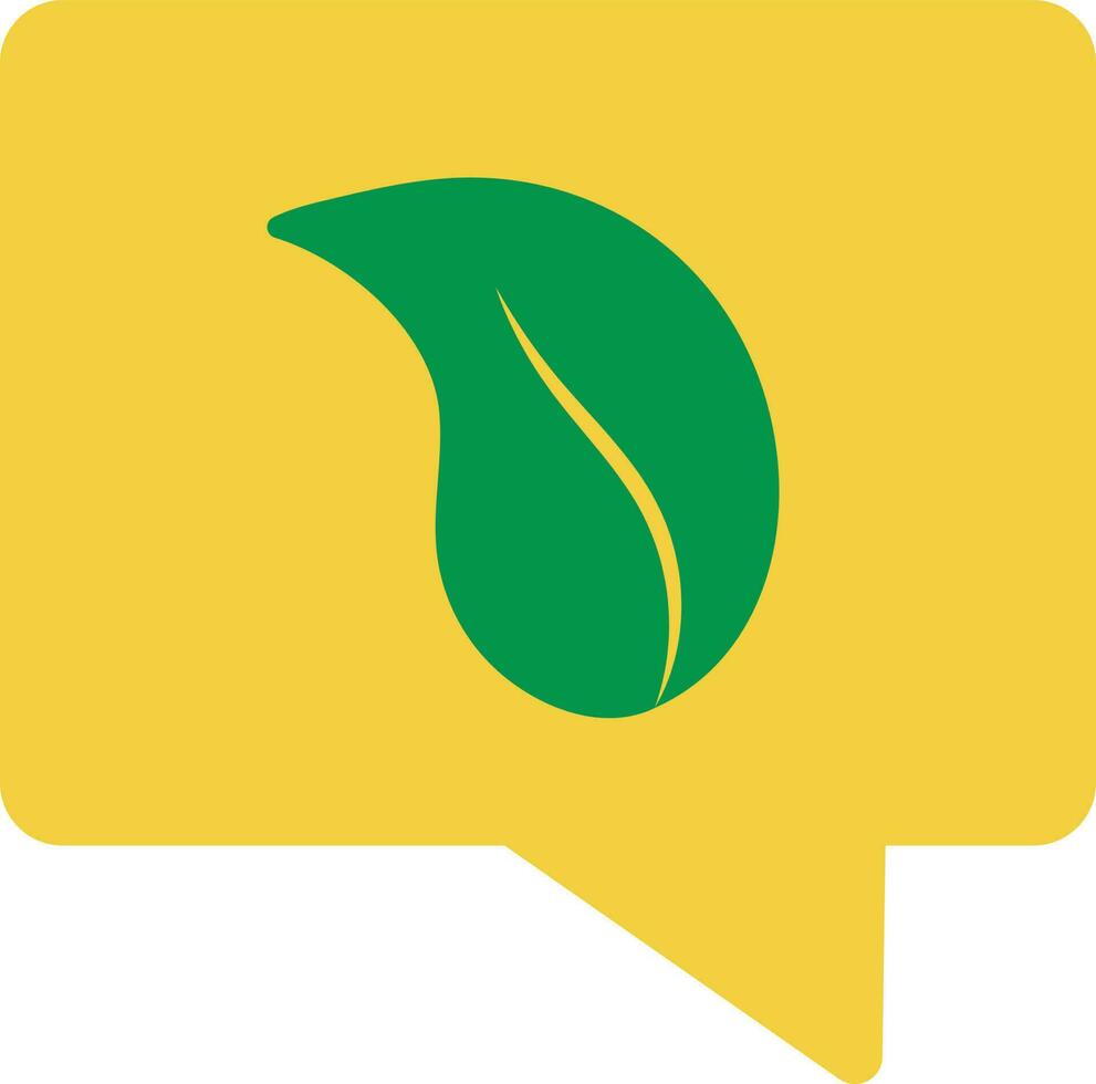 Yellow Chat bubble with leaf sign for Ecological speech concept. vector