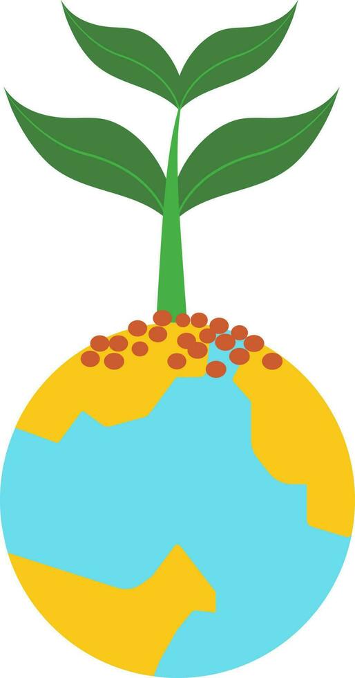 Green leaves plant on earth globe. vector