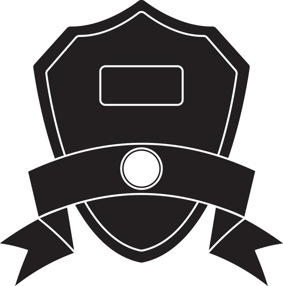 Black and White shield badge with ribbon. vector