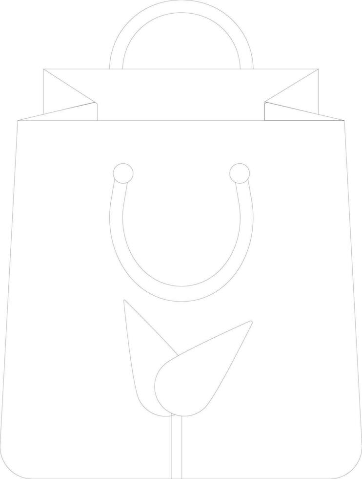 Black line art isolated shopping bag. vector