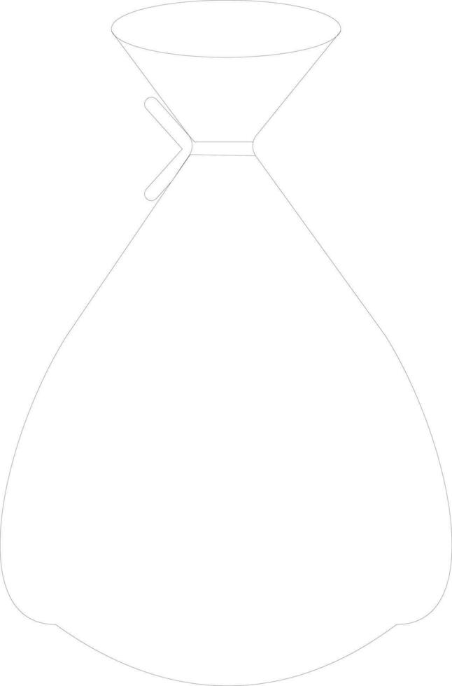 Black line art money bag on white background. vector