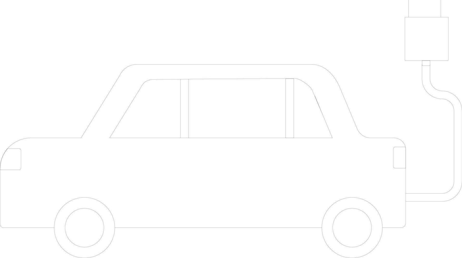 Black line art car with plug in flat style. vector