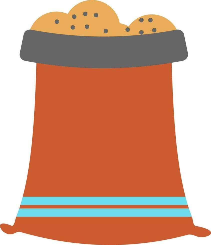 Brown sack of flour in flat style. vector
