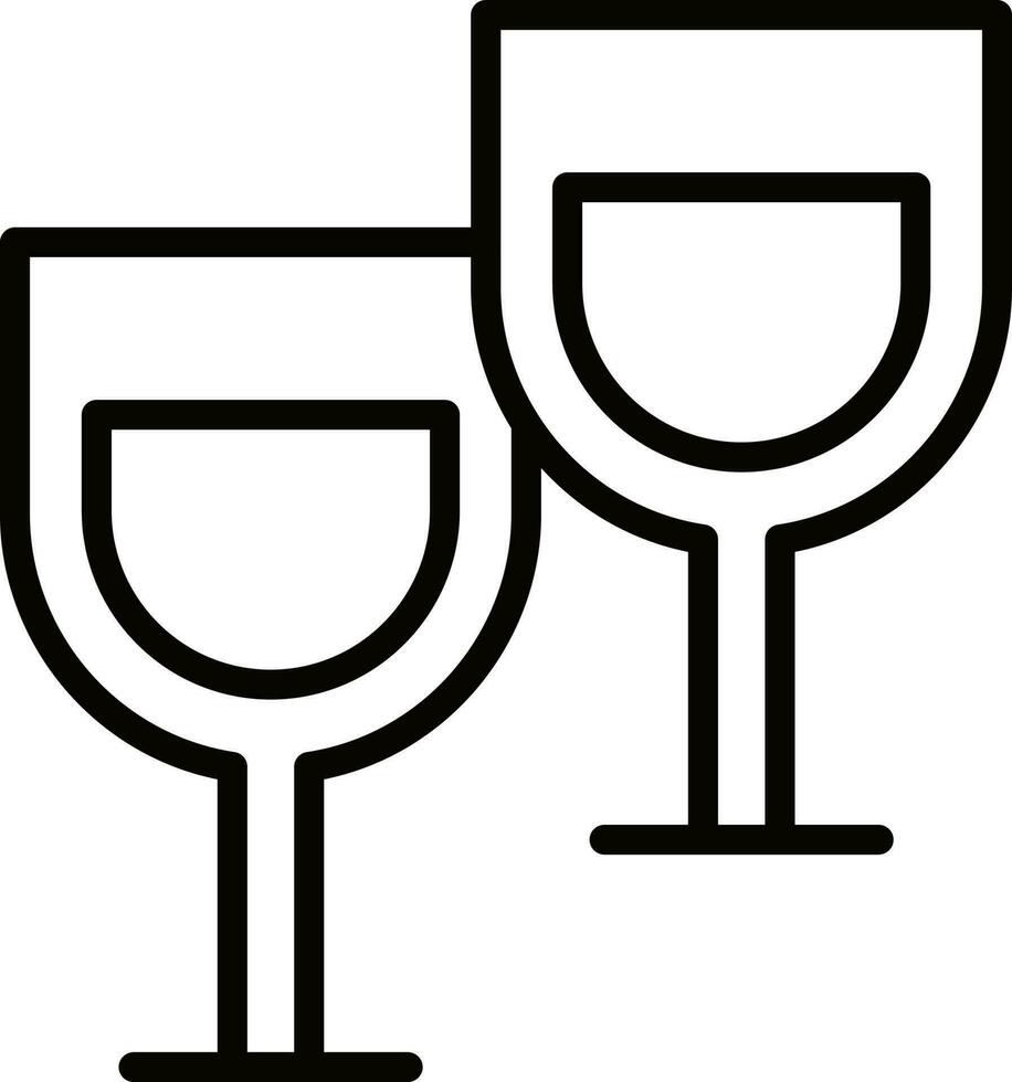 Line art illustration of two wine glass icon. vector