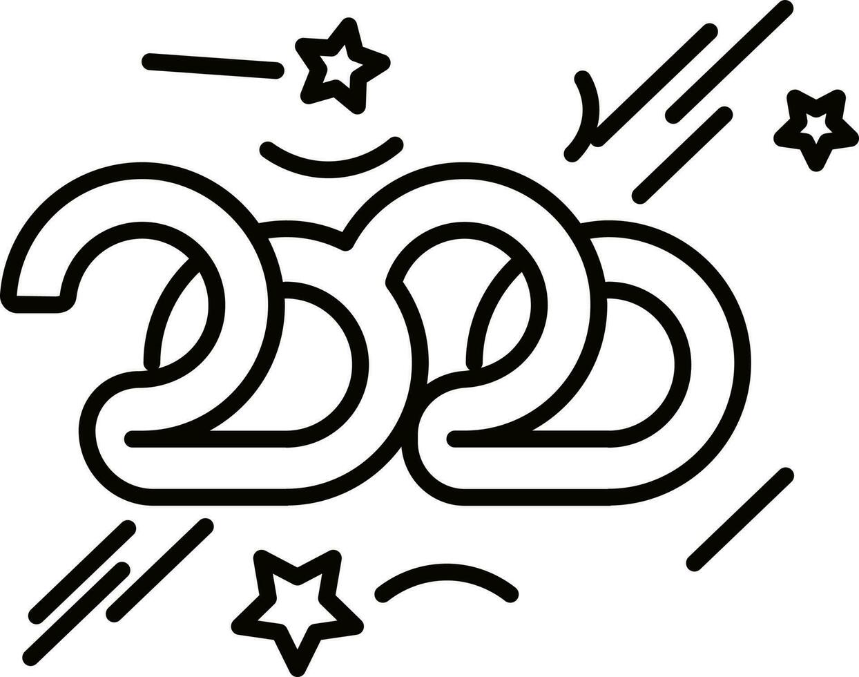 Black line art illustration of 2020 number icon. vector