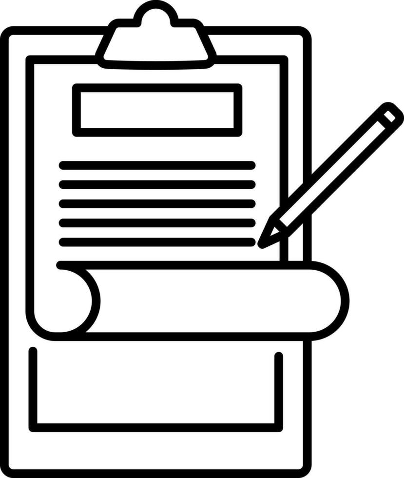 Clipboard with pencil icon in line art. vector