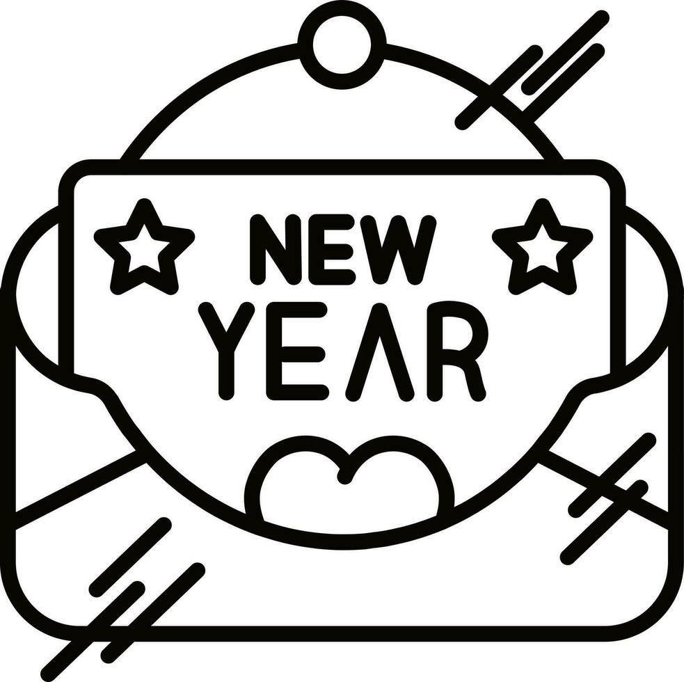New Year mail or envelope icon in line art. vector