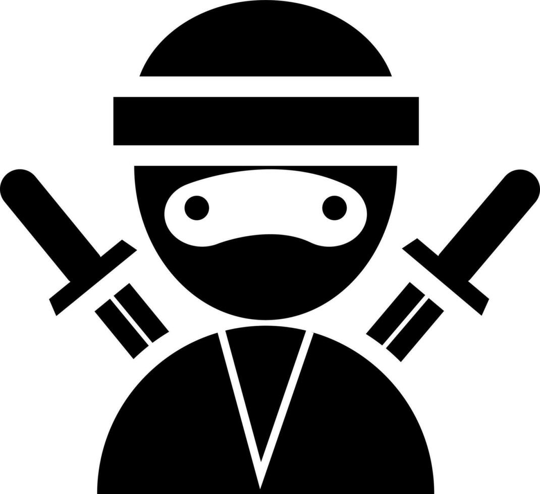 Vector illustration of ninja cartoon icon in glyph style.