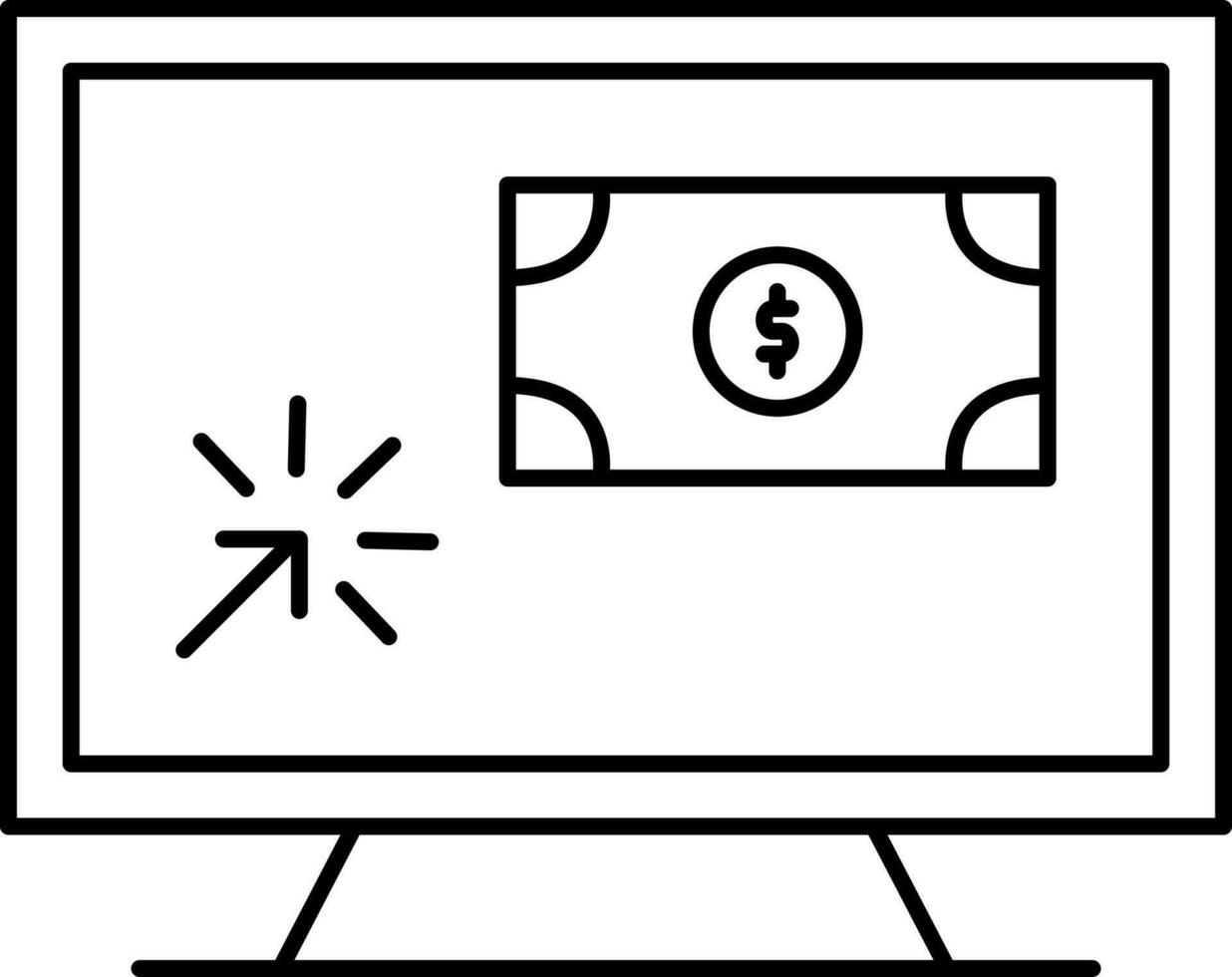 Black line stroke icon of computer with note. vector