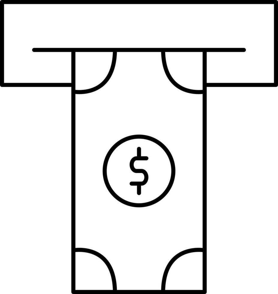 Cash payment by ATM icon in black line stroke. vector