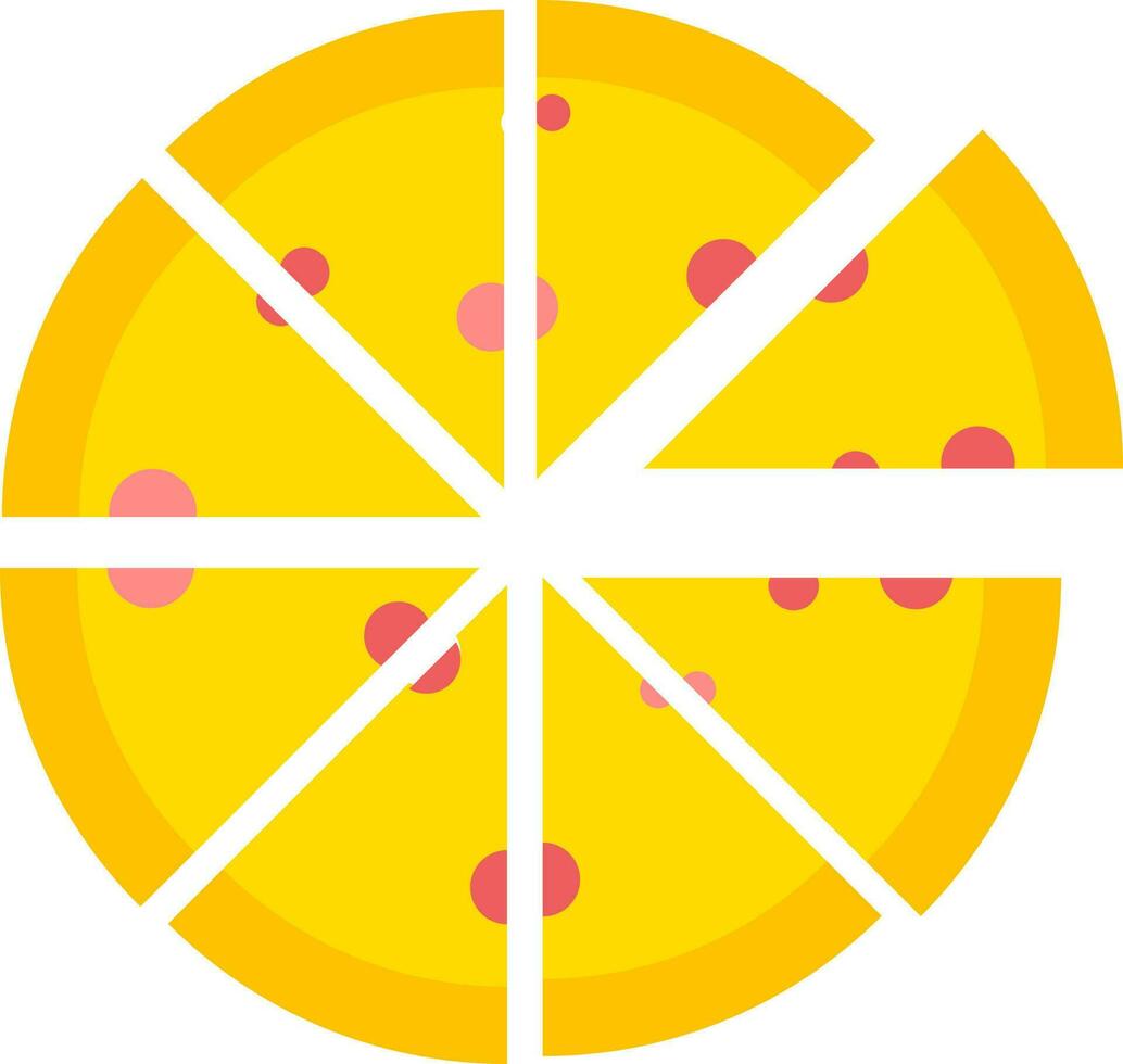 Yellow and red pizza icon in flat style. vector