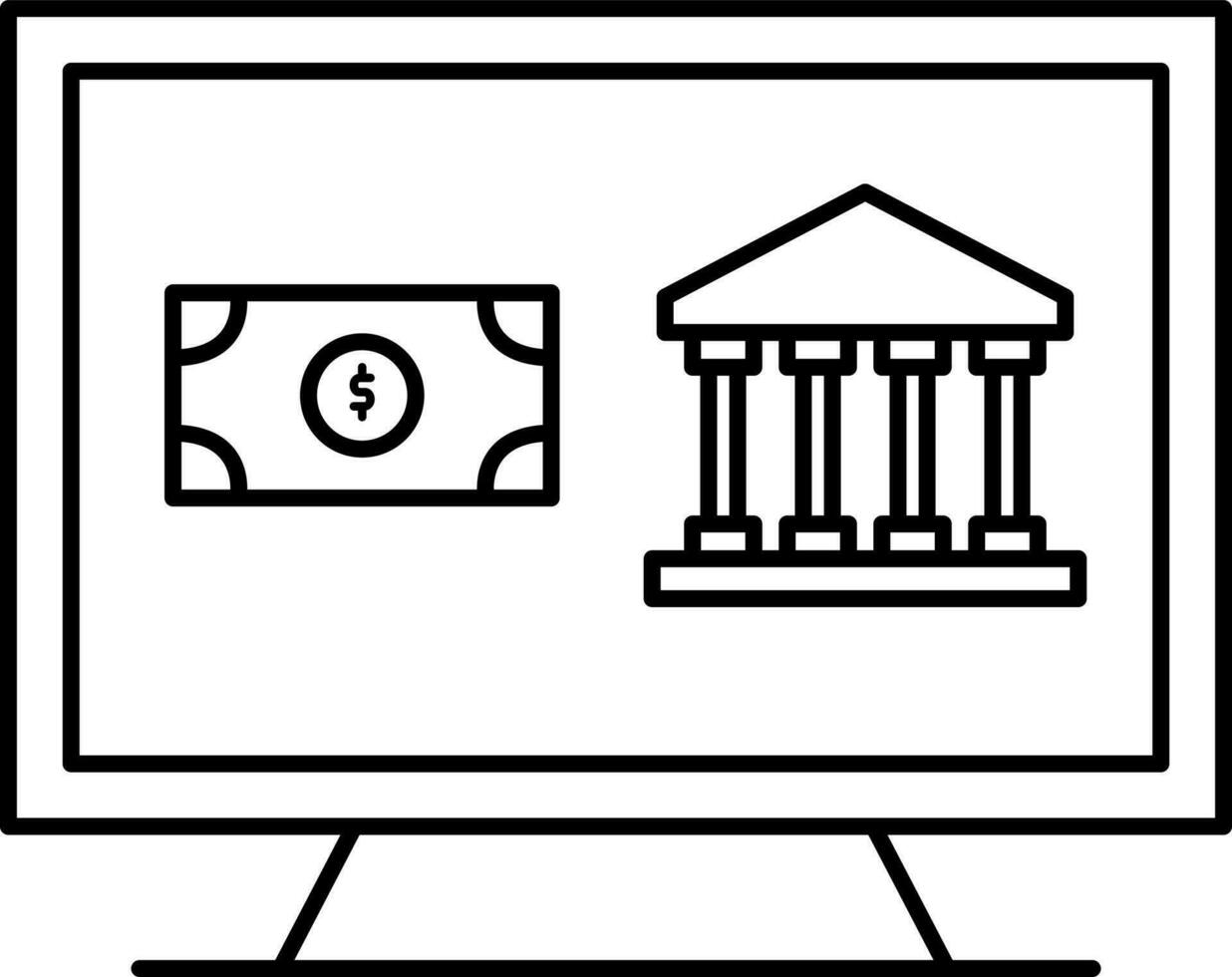 Flat pictogram of desktop with money icon. vector