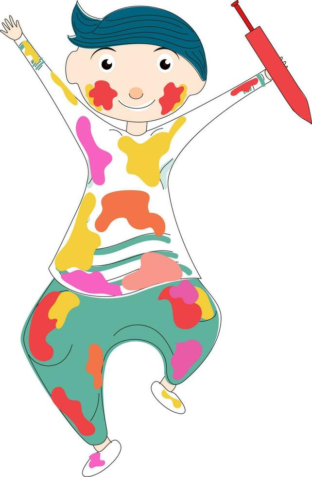 Cute boy holding water gun on occasion for Happy Holi. vector