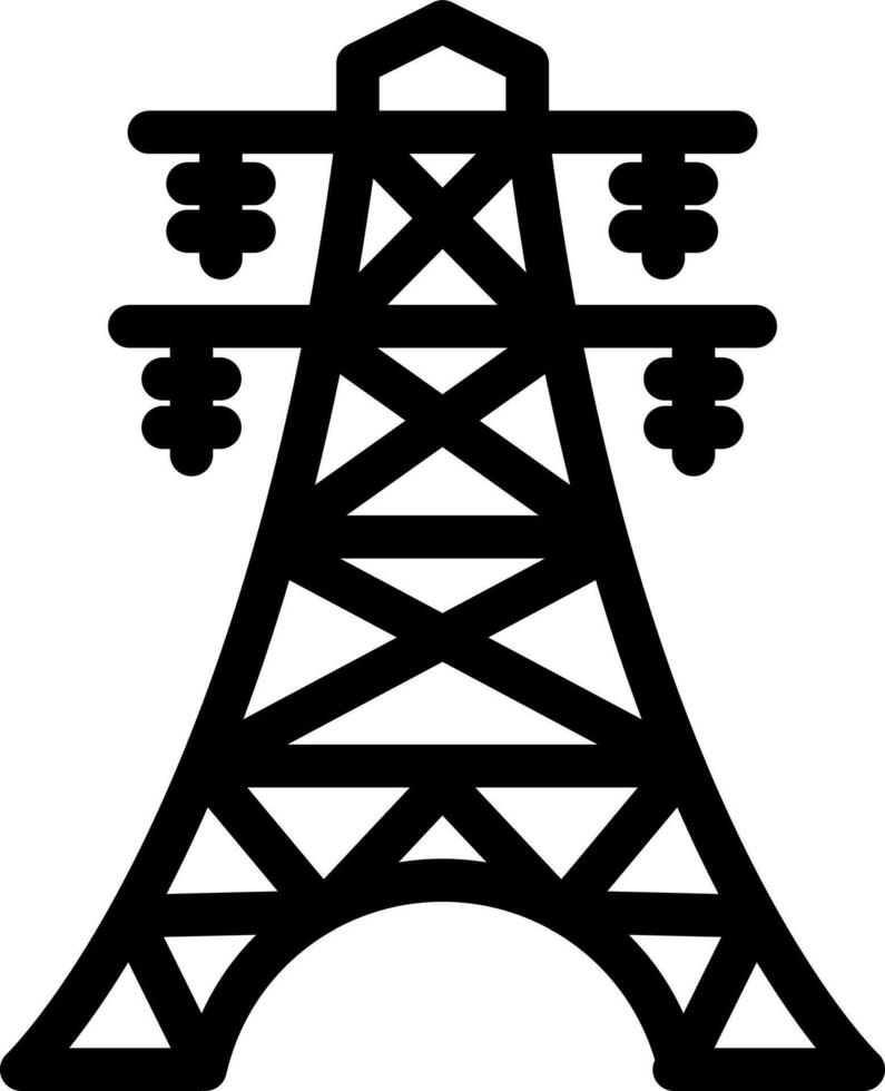 Electric power pylon icon in line art. vector