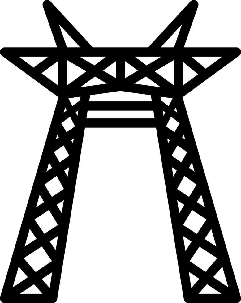 Power pylon icon in black line art. vector