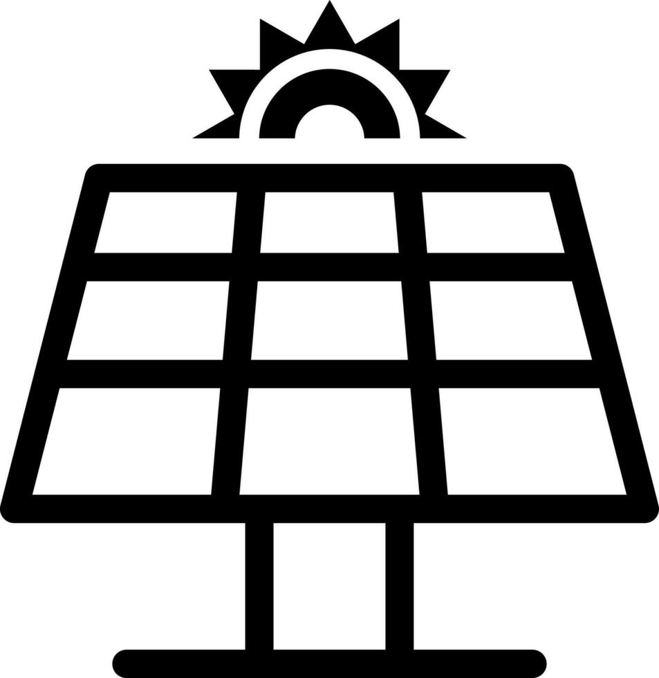 Solar panel icon in black line art. vector
