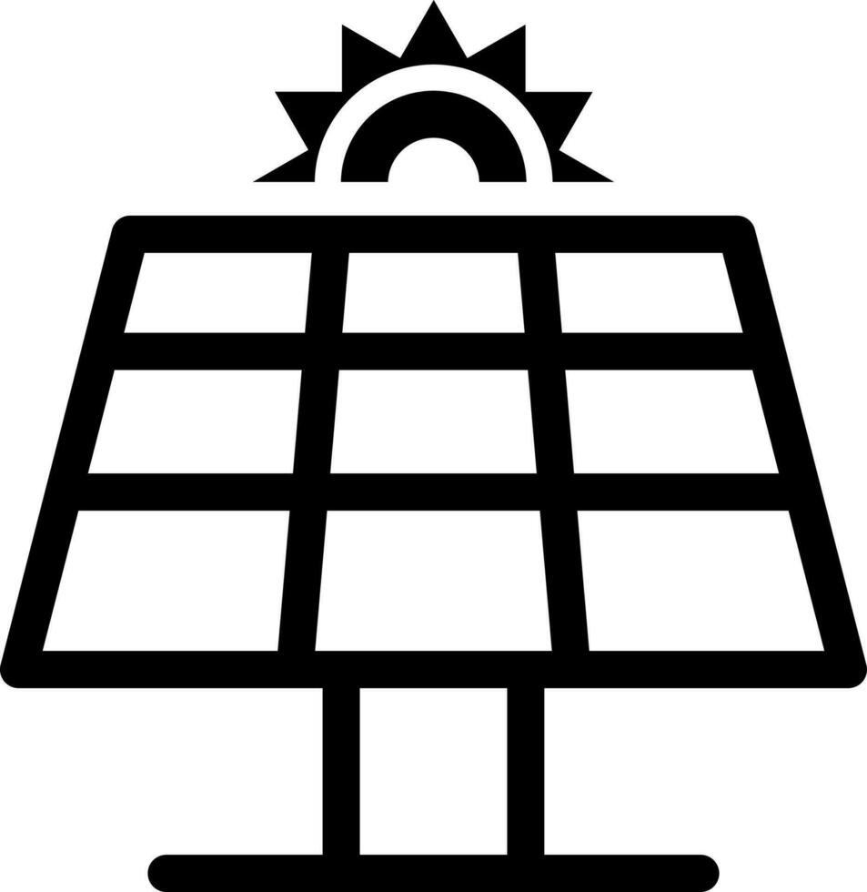 Solar panel icon in black line art. vector