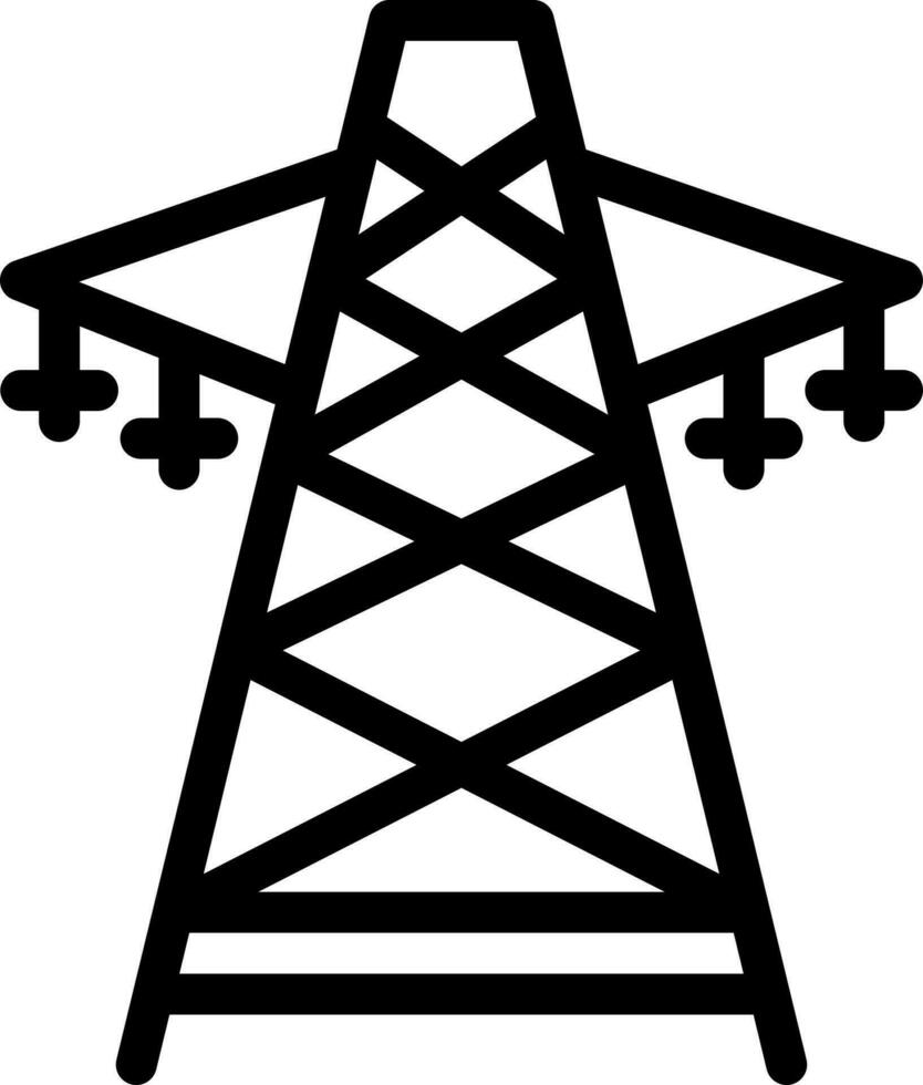 Black line art illustration of transmission tower icon. vector