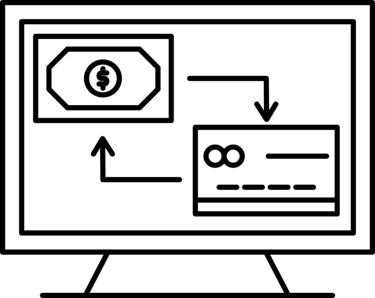 Desktop with credit card and money icon. vector