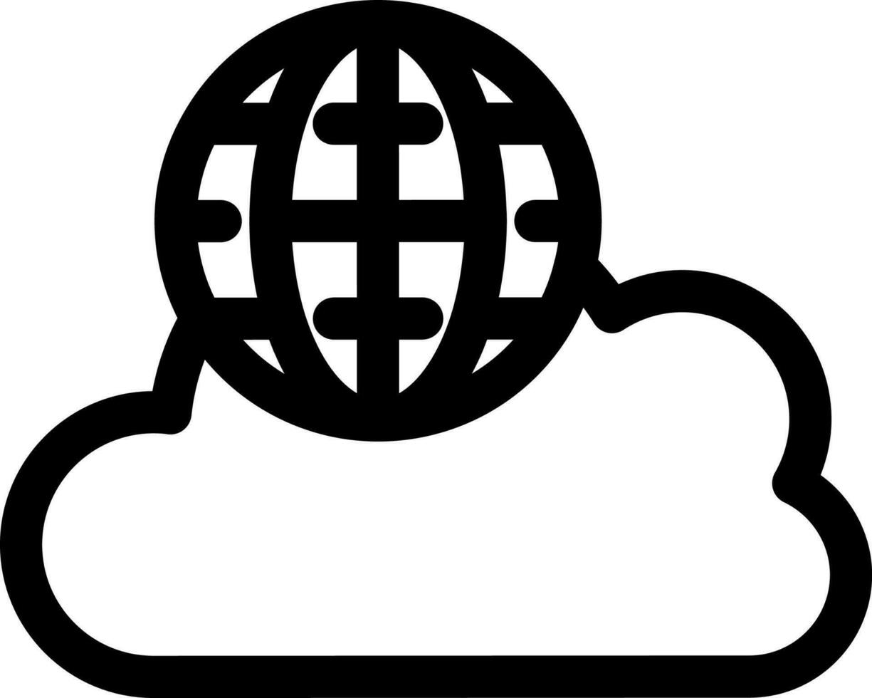 Line art illustration of Globe with Cloud icon. vector