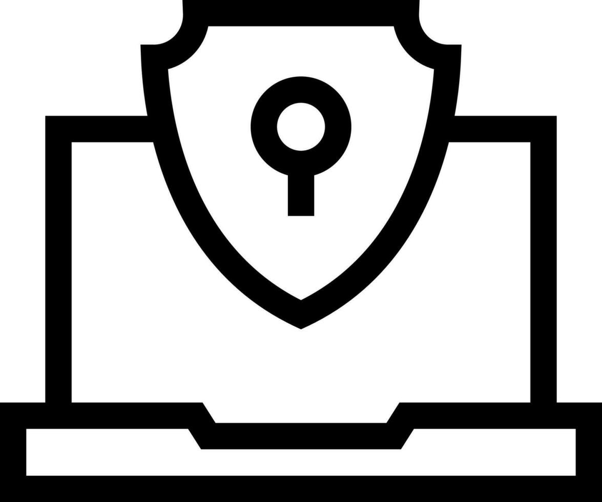 Laptop lock icon in line art. vector