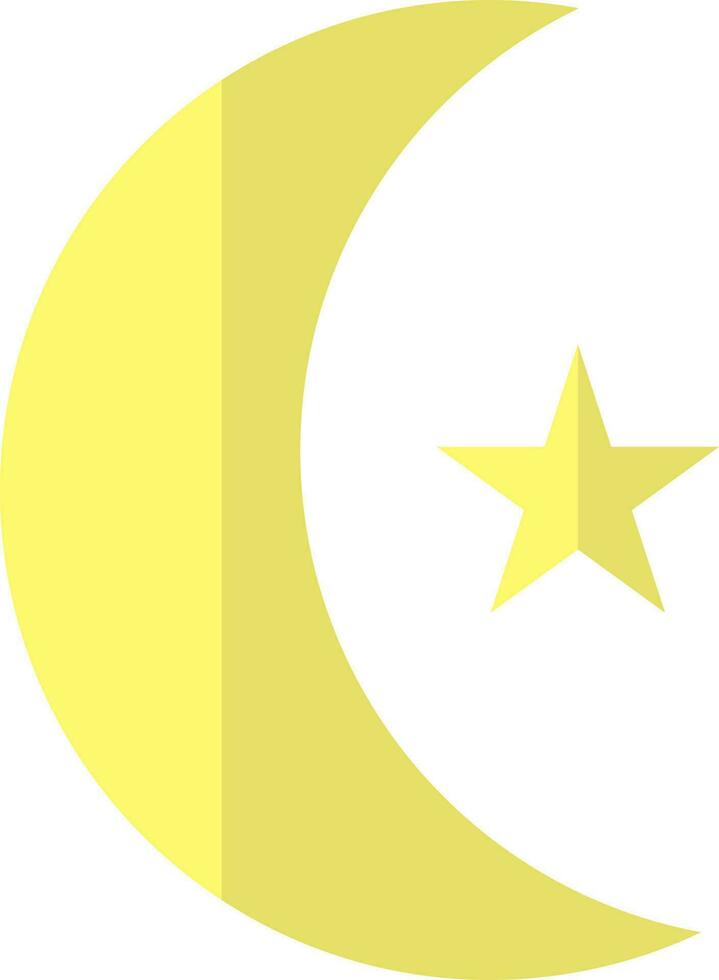 Yellow Crescent Moon with Star symbol of Islamic. vector