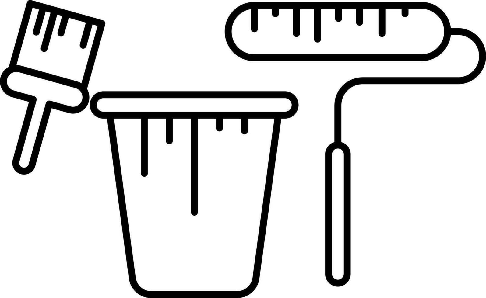 Paint bucket with brush icon in line art. vector