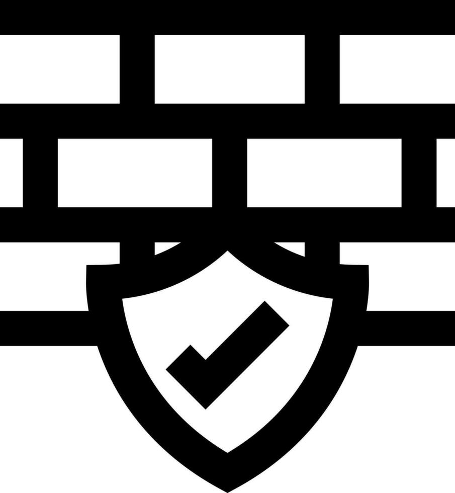 Shield icon on brick wall in line art. vector