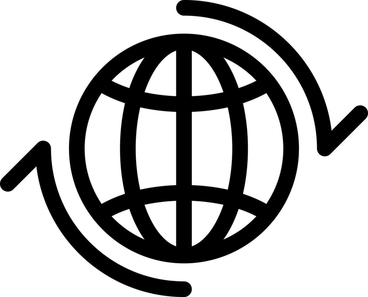 Black line art illustration of globe icon. vector