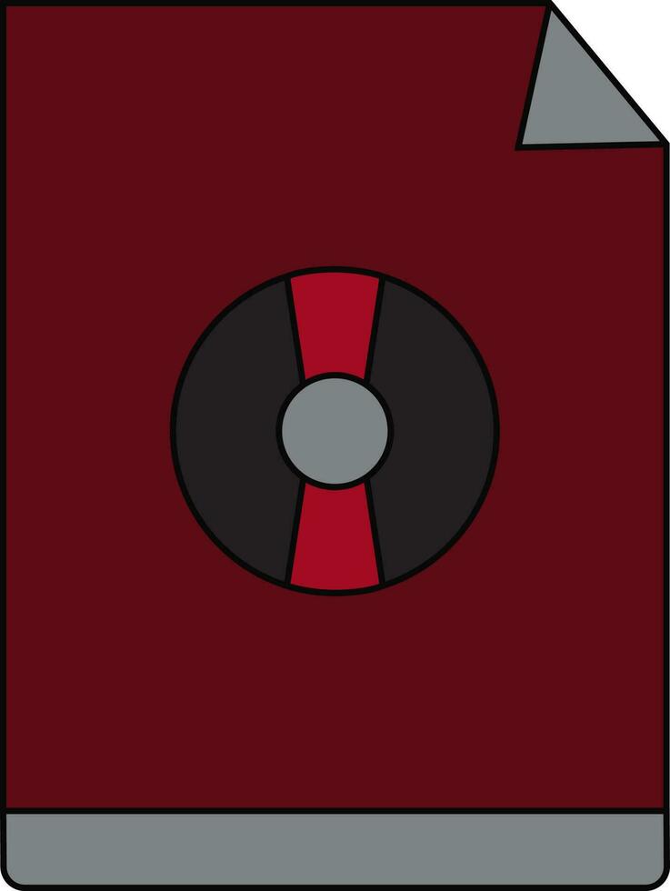 Black line art illustration of a brown and grey floppy disk cover. vector