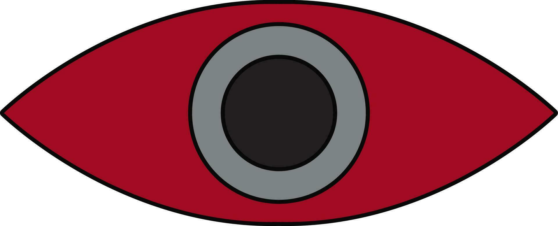 Red and grey eye lens in black line art. vector