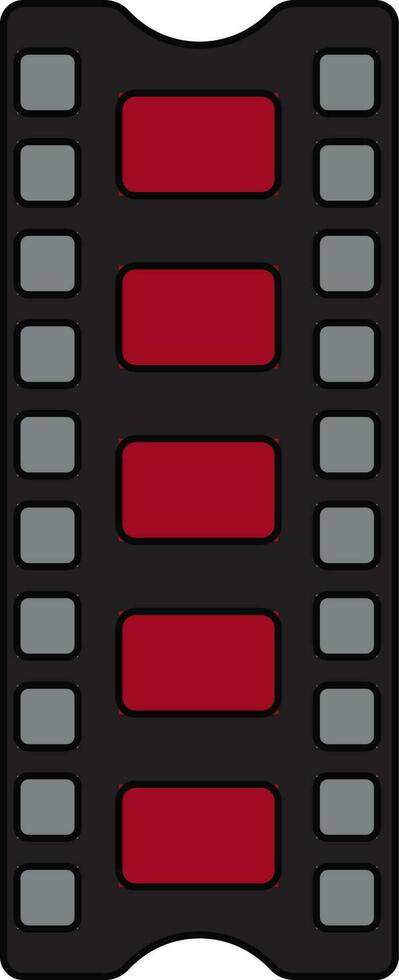 Red and grey film strip in black line art. vector