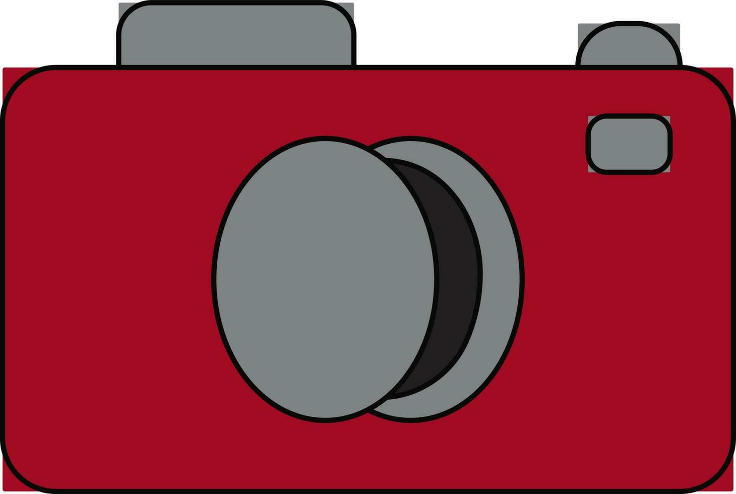 Black line art red and grey camera on white background. vector