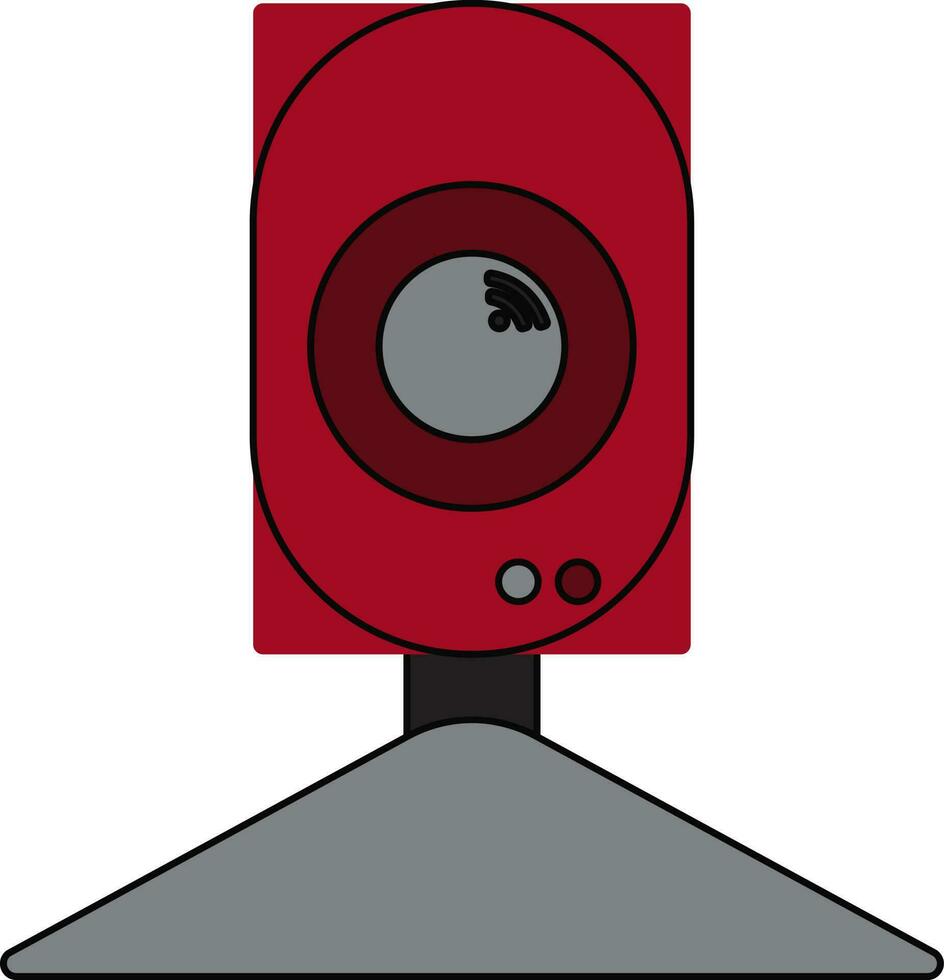 Red and grey camera in black line art. vector