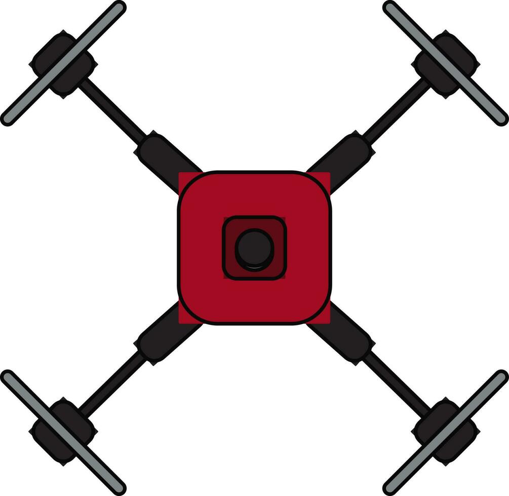 Black and red drone camera on white background. vector
