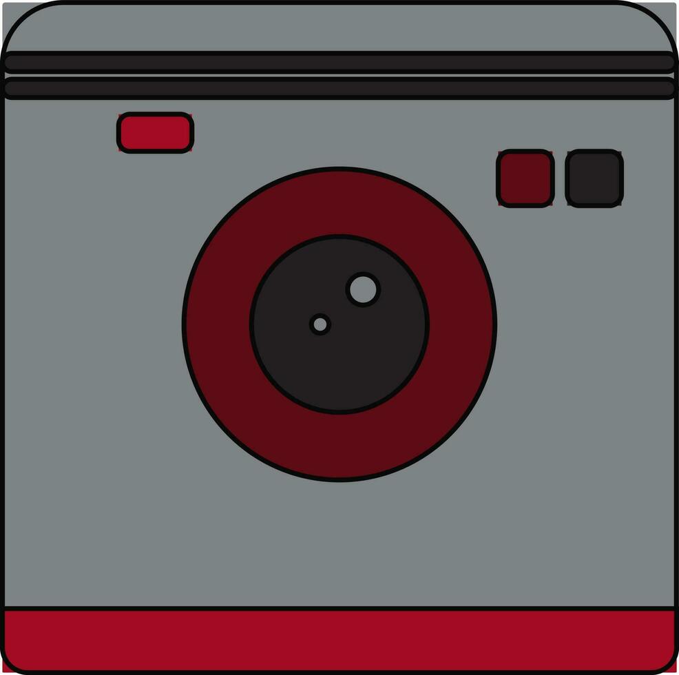 Grey and red hipster photo camera in black line art. vector