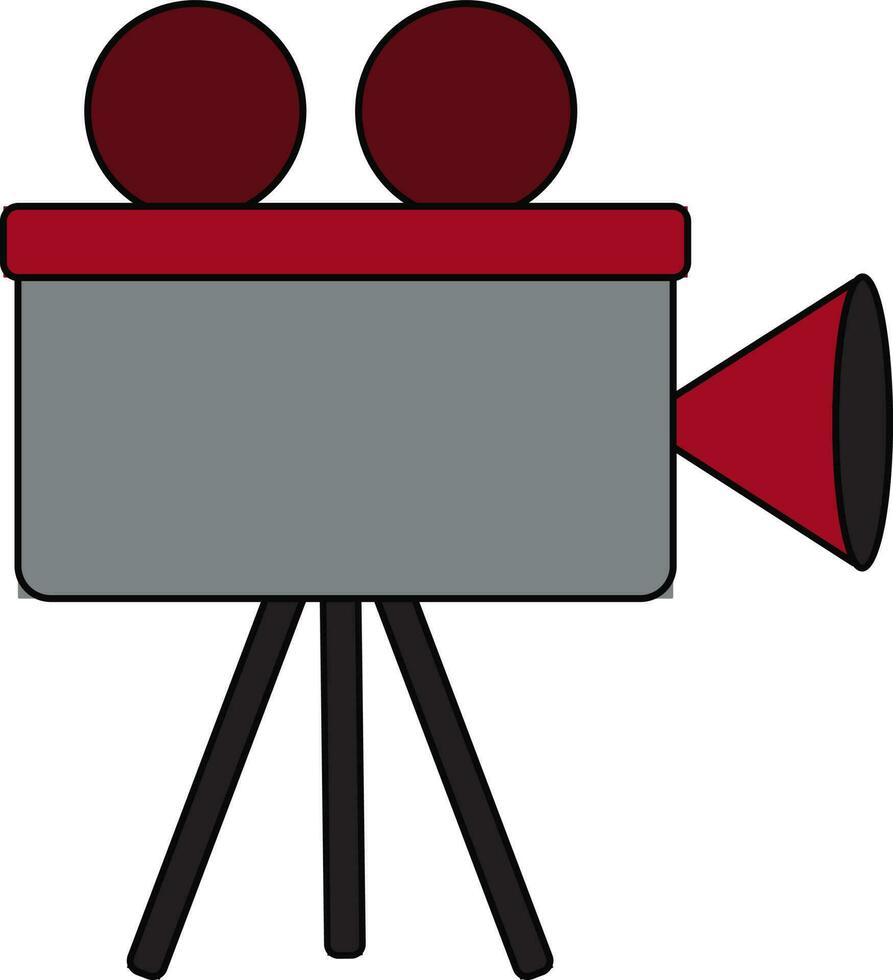 Grey and red film camera on black tripod. vector
