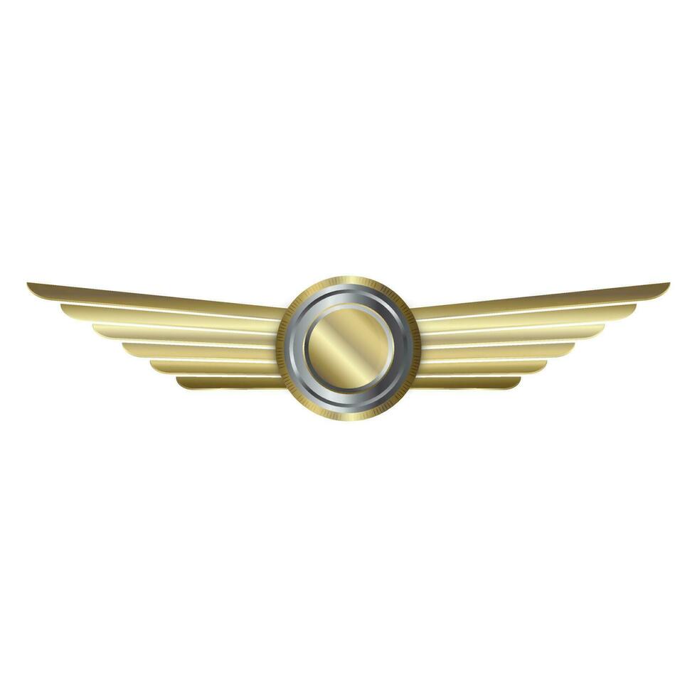 Gray shield with glossy golden wings. vector