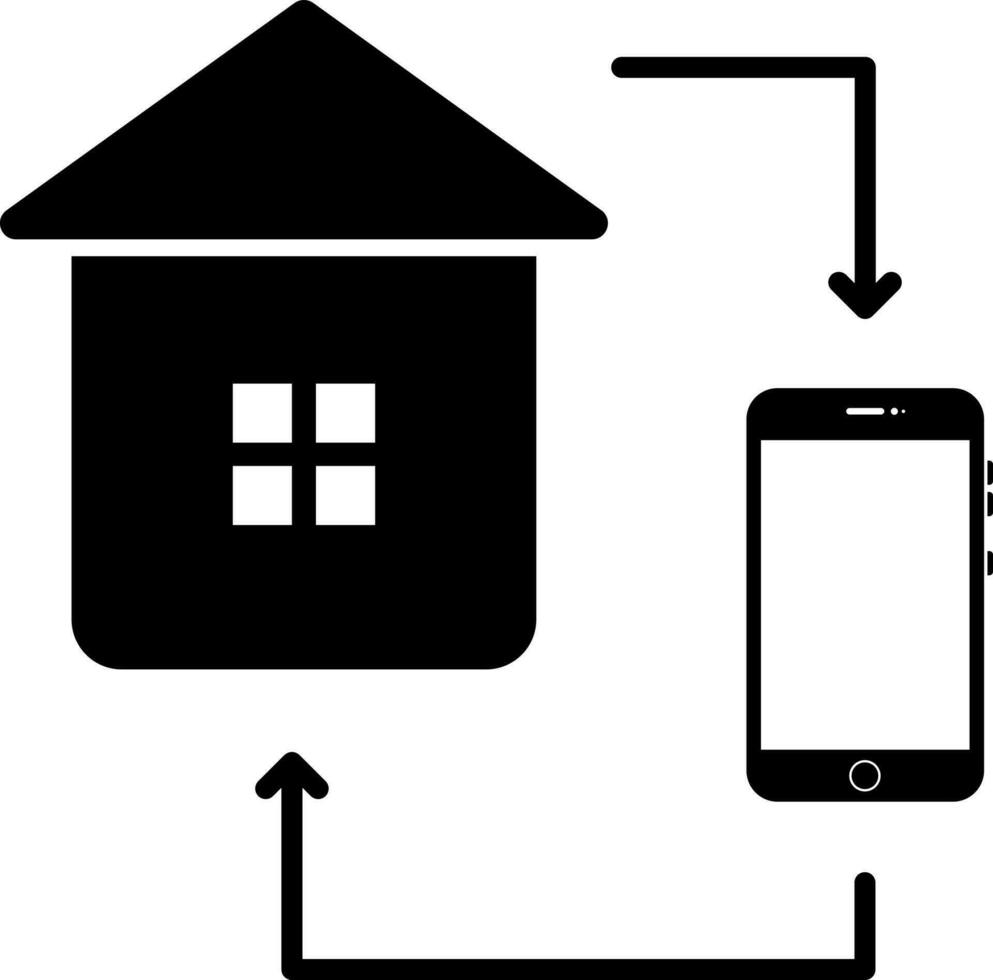 Smart house concept with smartphone glyph icon. vector